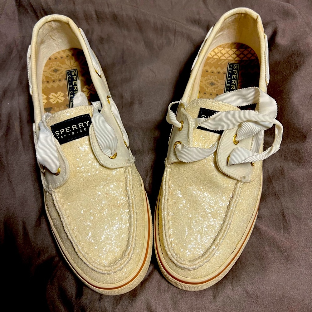 Off white sparkly sperrys